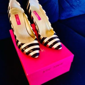 Betsey Johnson Black and Gold Striped Heels